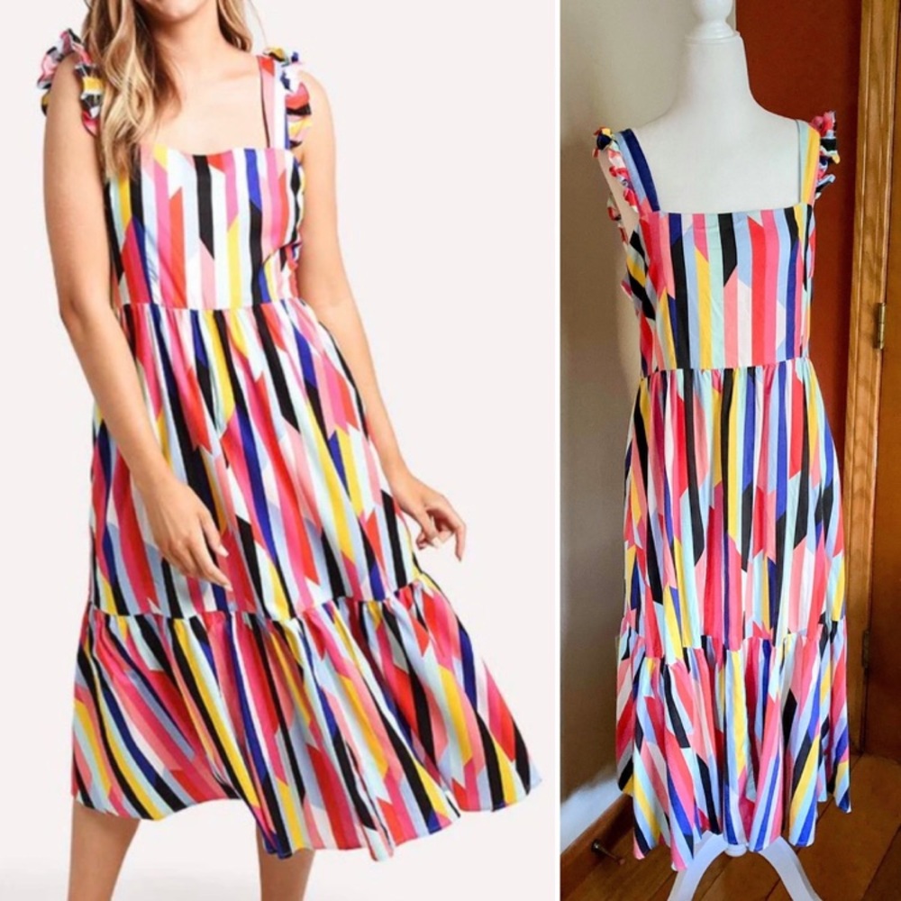 Crosby by Mollie Burch Becca Multicolor Ruffle Midi Dress Size M